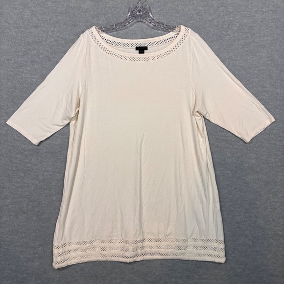 J. Jill Tops - J. Jill Wearever Cream Crochet Eyelet Trim Tunic Top Large KTP056341